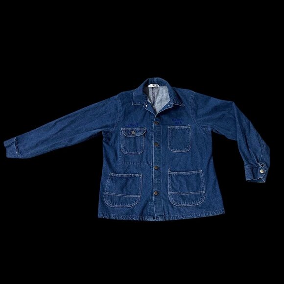 Vintage Key Imperial Blue Denim Workwear Jacket Hand Embroidered 70s Chore Coat - Picture 2 of 9